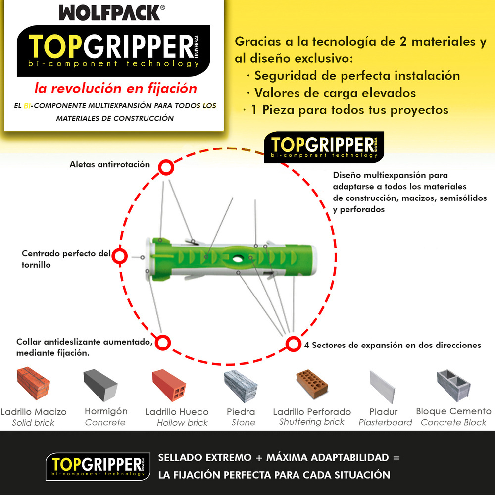 Taco Topgripper Bimaterial Ø 6 mm. (Caja 150 unidades) Taco Anclaje Universal, Taco Hormigon, Taco Pladur, Taco Ladrillo - Imagen 2