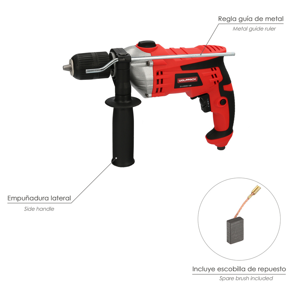 Taladro Percutor Con Variador de Velocidad 1050 Watt. Incluye Maletín, Empuñadura y Guia Metalica. - Imagen 3