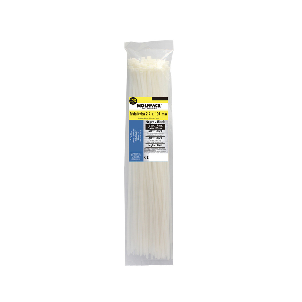 Brida Nylon 100%. Color Blanco / Natural 2,5 x 100 mm. 100 Piezas. Abrazadera Plastico, Organizador Cables, Alta Resistencia - Imagen 5
