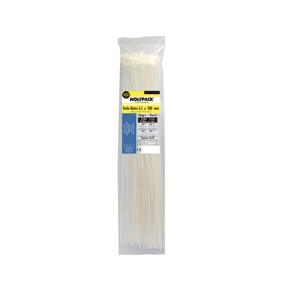 Brida Nylon 100%. Color Blanco / Natural 3,5 x 280 mm. 100 Piezas. Abrazadera Plastico, Organizador Cables, Alta Resistencia - Imagen 5