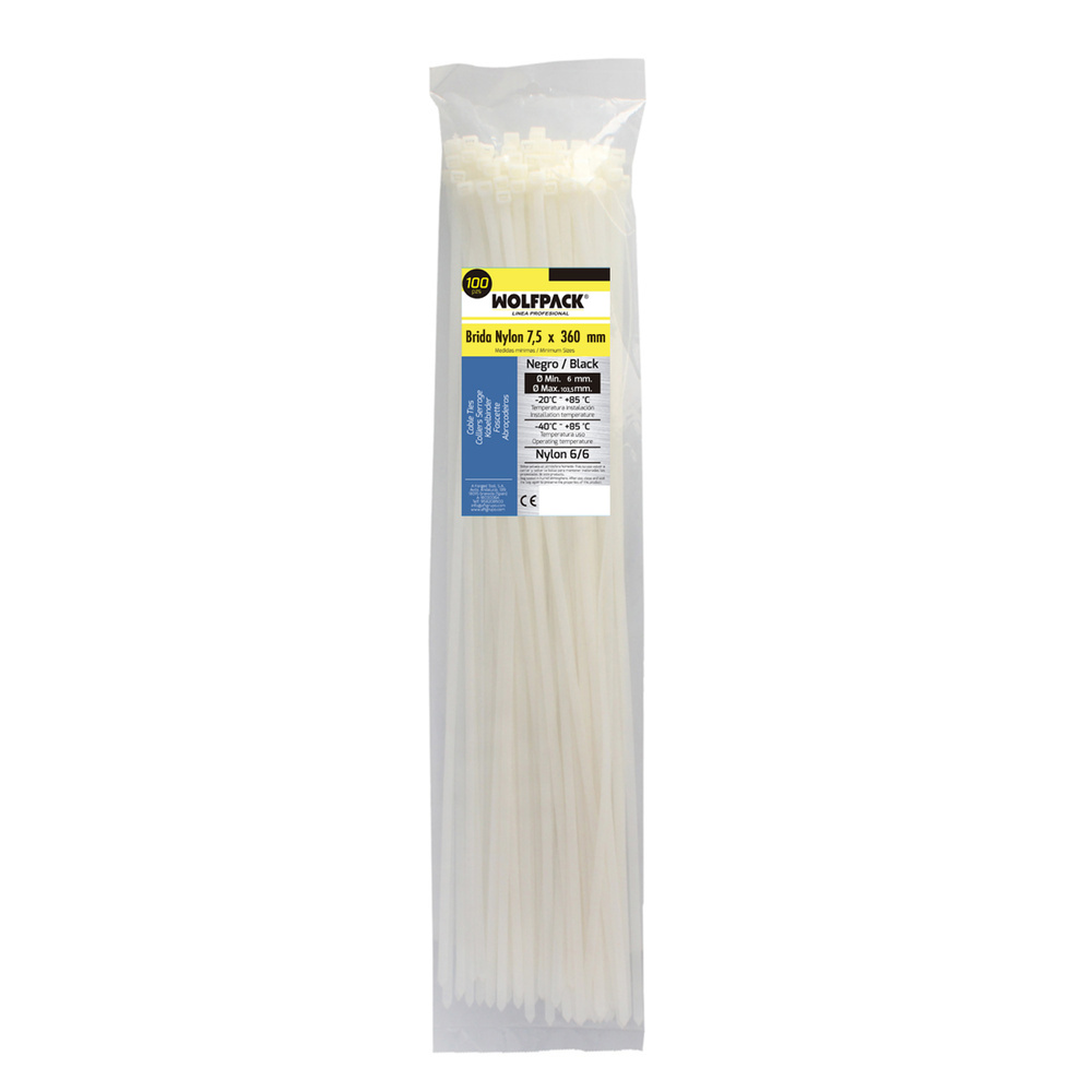 Brida Nylon 100%. Color Blanco / Natural 7,5 x 360 mm. 100 Piezas. Abrazadera Plastico, Organizador Cables, Alta Resistencia - Imagen 5