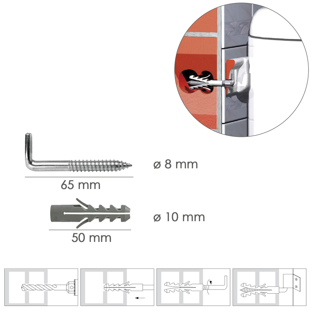 Kit Sanitario Alcayata Con Taco Expansión Ø 10 x 50 mm. Fijación Calentadores / Termos De Agua - Imagen 2