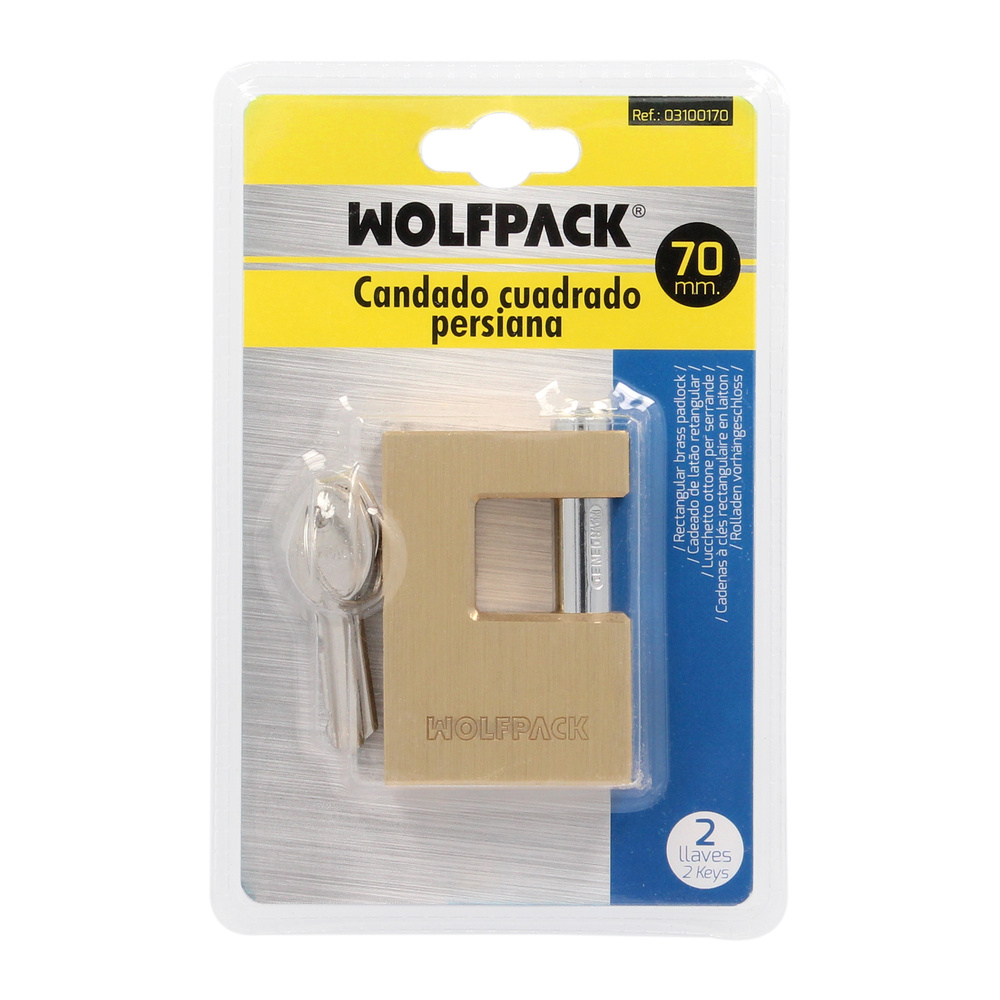 Candado Cuadrado Latón Persiana Ancho 70 mm. Alta Seguridad, Antirrobo Puertas, Contenedores, Trasteros, 2 Llaves - Imagen 4