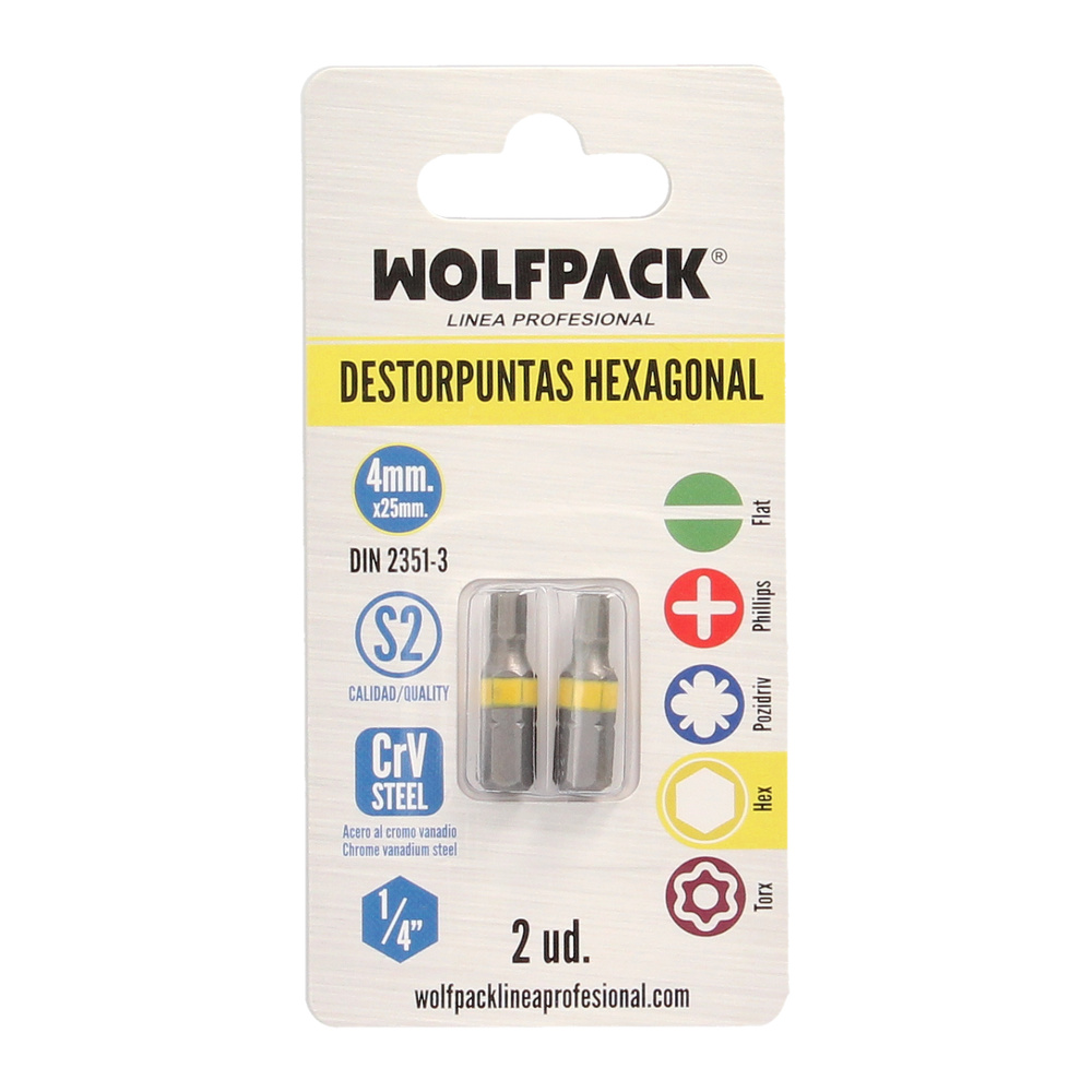 Puntas Destornillador Hexagonal 4,0 mm. (2 Piezas). Acero S2 al Cromo Vanadio. Puntas Hexagonales, Destorpuntas, - Imagen 3