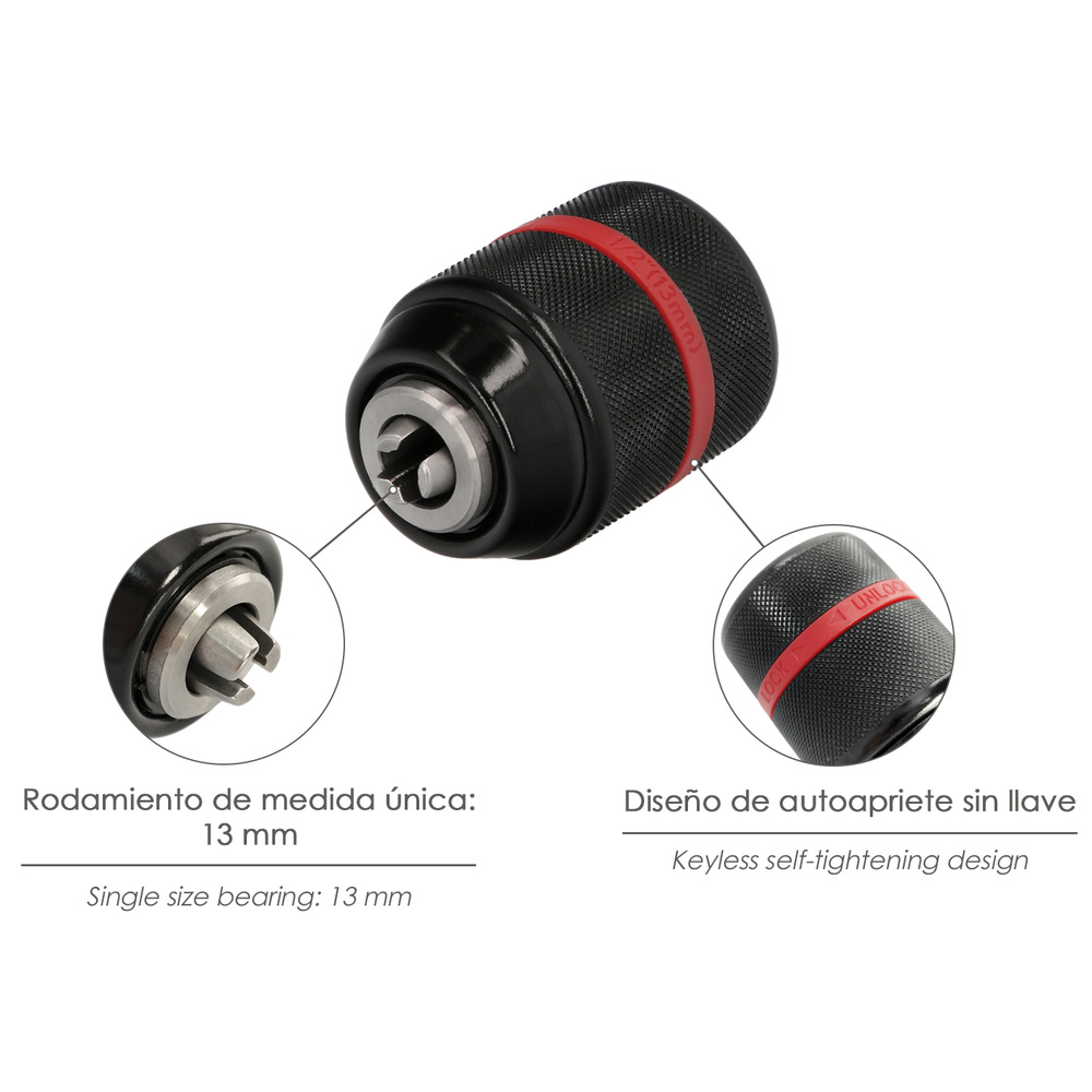 Portabrocas Sin Llave Metalico 1/2" Hembra. Brocas Hasta Ø 13 mm. Mandril taladro - Imagen 3