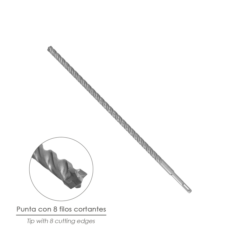 Broca Sds Plus 8 Filos Cortantes Especial Para Hormigon Armado Ø 12 x 450 mm. Broca Paredes, Broca Cimientos, Broca Muros - Imagen 3