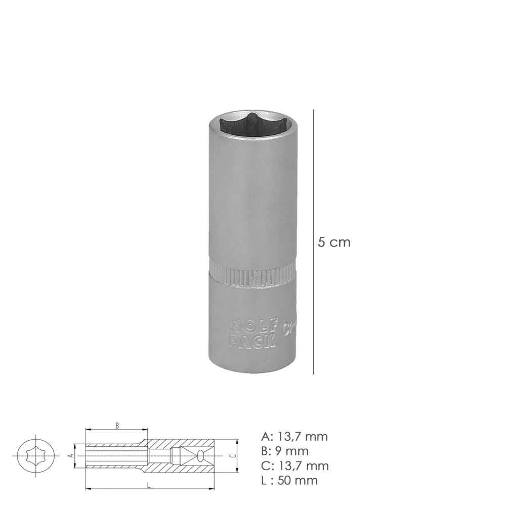 Llave Vaso 1/4" Hexagonal Larga 10 mm. Perfil de 6 caras. Acero Cromo Vanadio, Aristas Redondas - Imagen 2