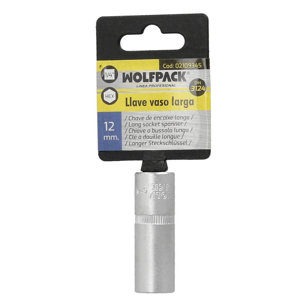 Llave Vaso 1/4" Hexagonal Larga 12 mm. Perfil de 6 caras. Acero Cromo Vanadio, Aristas Redondas - Imagen 3