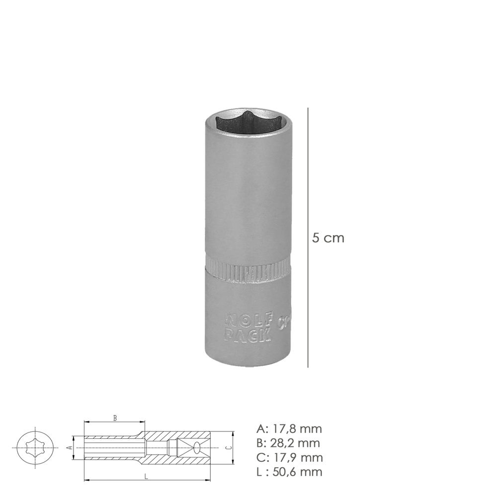Llave Vaso 1/4" Hexagonal Larga 13 mm. Perfil de 6 caras. Acero Cromo Vanadio, Aristas Redondas - Imagen 2