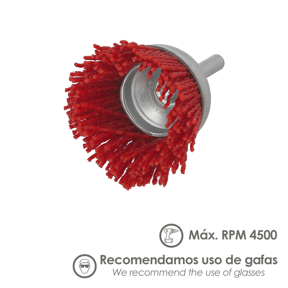 Cepillo Nylon Taza Ø 50 mm. 1/4". Cepillo De Lijado Nailon. Cepillo Para Taladro De Nailon, Cepillo De Alambre Abrasivo De Nylon - Imagen 3