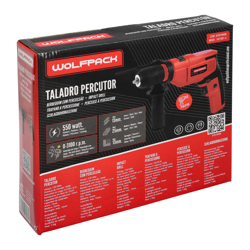 Taladro Percutor 550 Watt 13 mm. Con Variador de Velocidad. Incluye Empuñadura y Guia Metalica. - Imagen 5