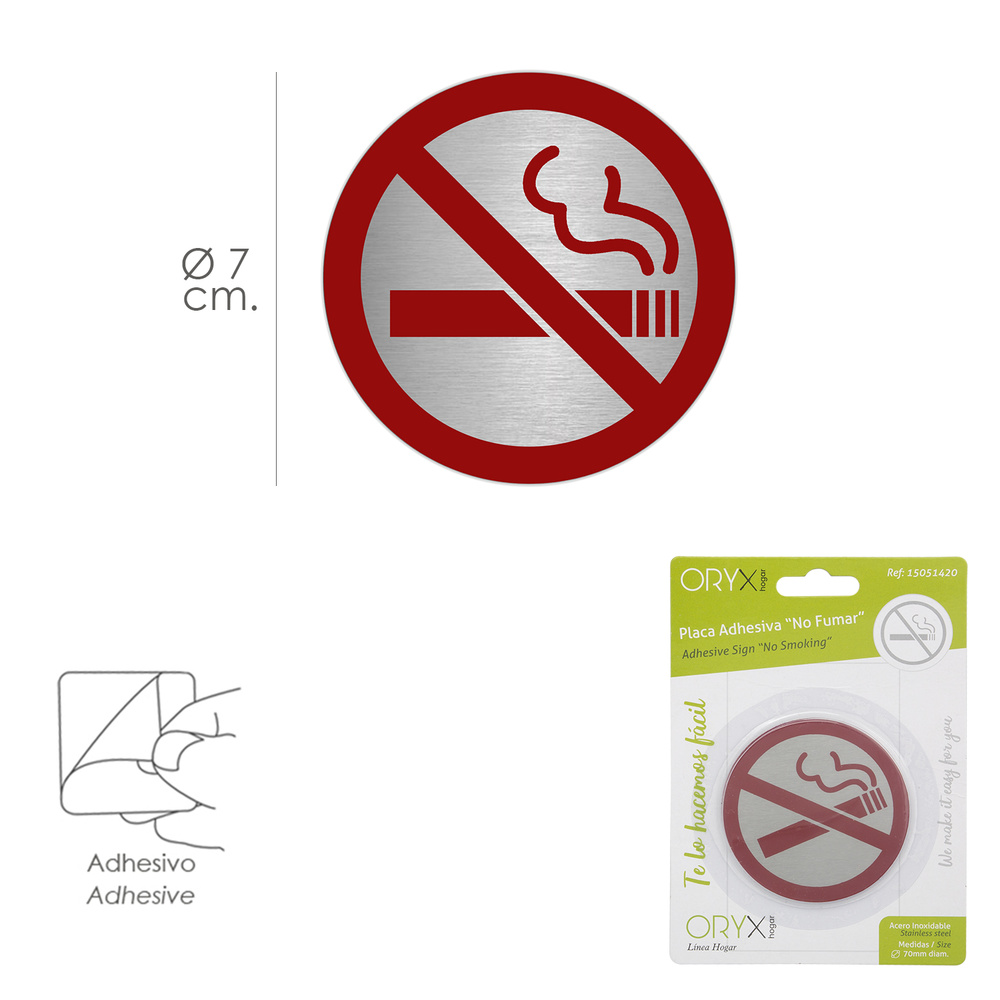 Placa Adhesiva "No Fumar" Acero Inoxidable Ø 7 cm. - Imagen 2