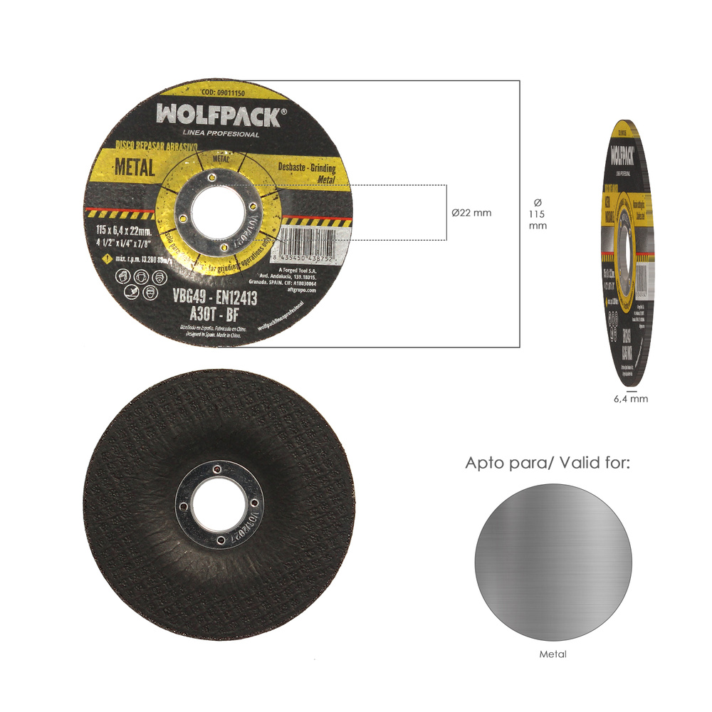 Disco Repasar Abrasivo Ø 115 x Ø 22 mm. Espesor 6,4 mm. Disco Radial / Amoladora Universal Compatible Con Todas Las Amoladoras - Imagen 2