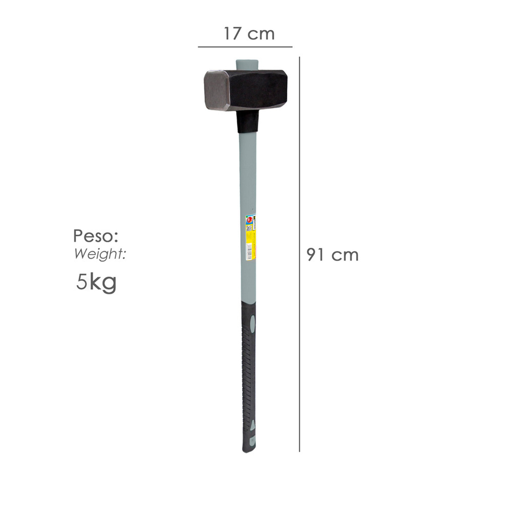 Maza Con Mango Fibra Vidrio 5 Kg. Cabeza Forjada, Con Anillo Anti Vibración, Maza / Porro - Imagen 2