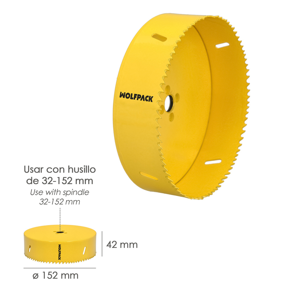Corona Sierra Bimetal Ø 152 mm. Templado Termico, Base Reforzada. Corona Madera, Broca Agujeros Madera, Acero, Hierro, Plasticos - Imagen 2