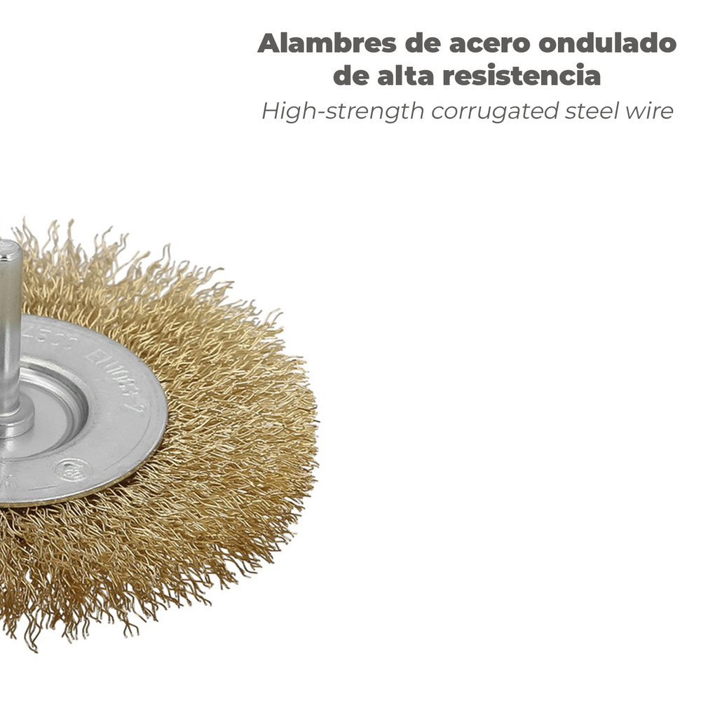 Cepillo Acero Latonado Para Taladro. Disco Ø 100 mm. Espiga 1/4" Cepillo Taladro Alambre Latón, Cepillo Limpieza, Cepillo Pulir. - Imagen 5
