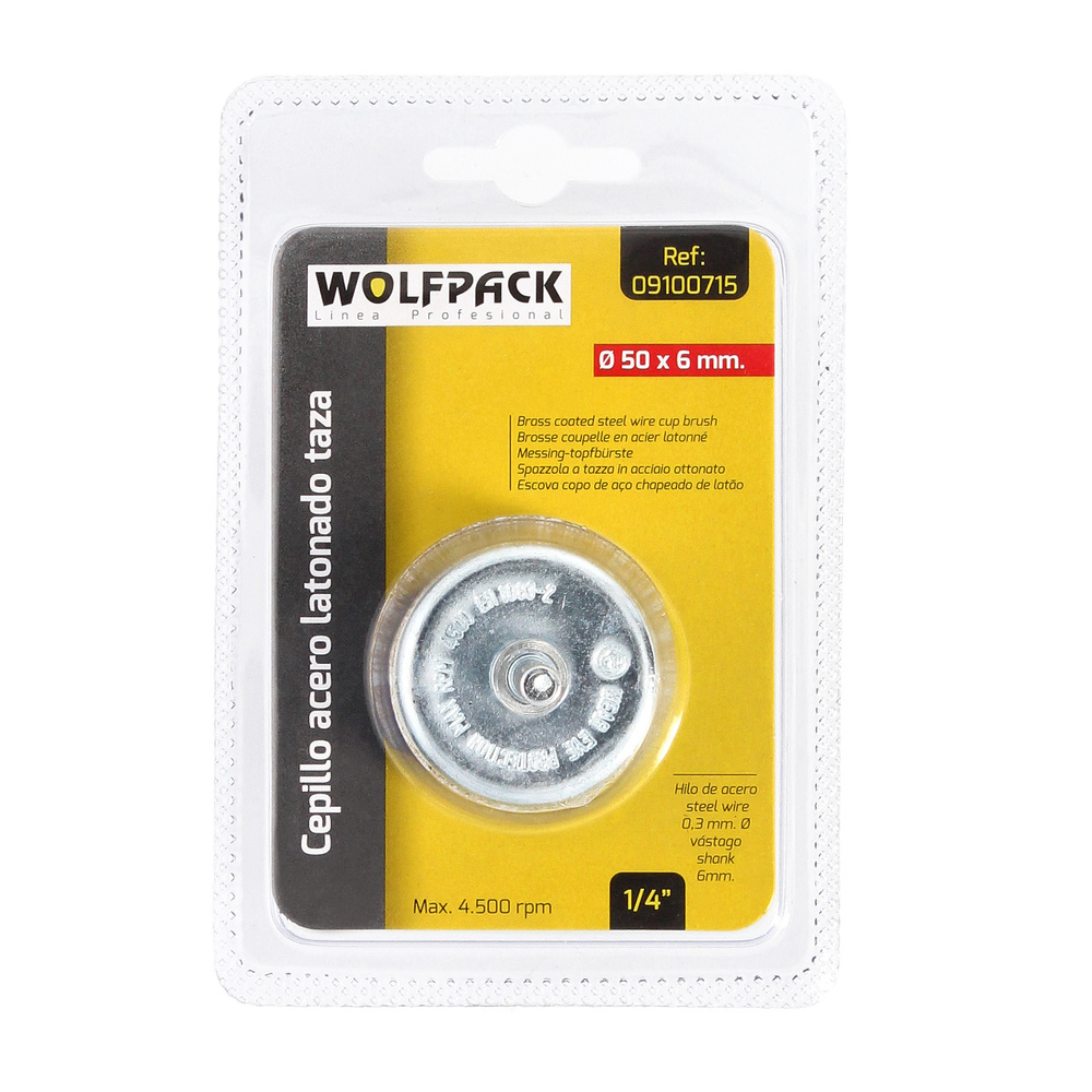 Cepillo Acero Latonado Para Taladro Taza Ø 50 mm. Espiga 1/4" Cepillo Taladro Alambre Latón, Cepillo Limpieza, Cepillo Pulir. - Imagen 3