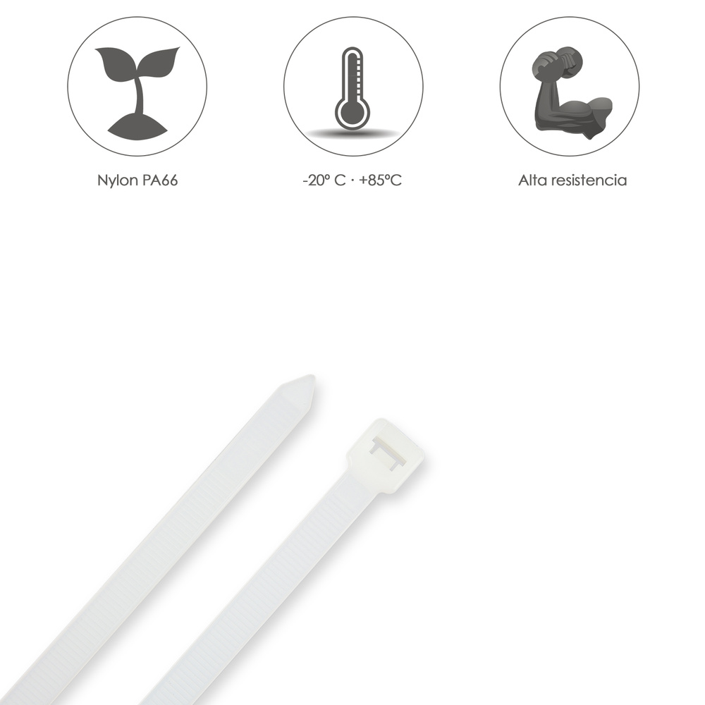 Brida Nylon 100%. Color Blanco / Natural 3,6 x 370 mm. 100 Piezas. Abrazadera Plastico, Organizador Cables, Alta Resistencia - Imagen 4