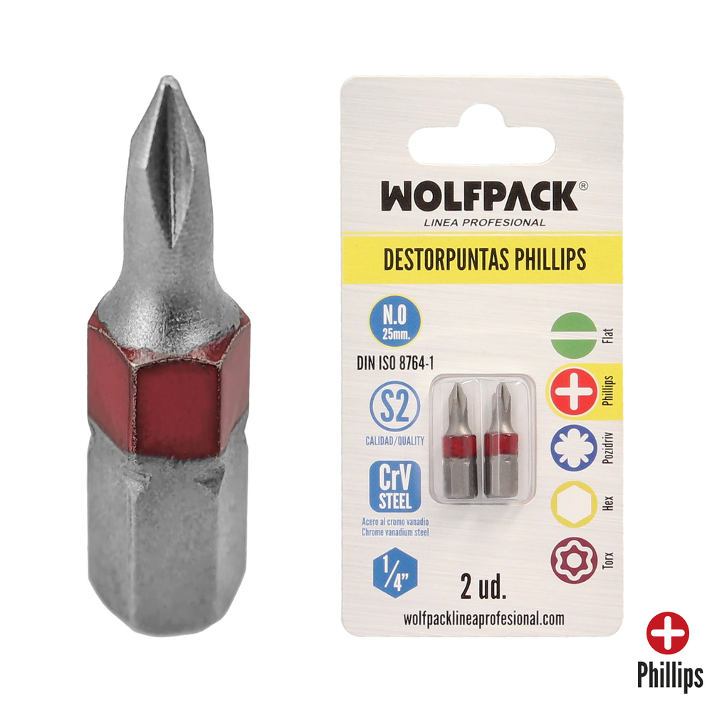 Puntas Largas Destornillador Phillips Nº 0 (2 Piezas). Acero S2 al Cromo Vanadio. Puntas Hexagonales, Destorpuntas, - Imagen 2