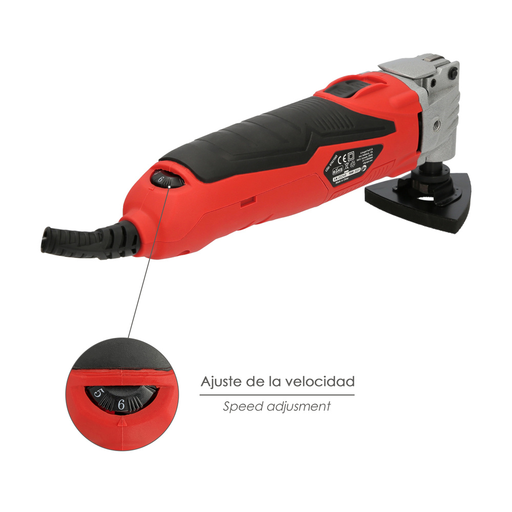Herramienta Multifuncion Oscilante 300 Watt. Con Accesorios 23.000 R.P.M. Variador Velocidad, Cambio Rapido Hoja, Cortar, Lijar - Imagen 5