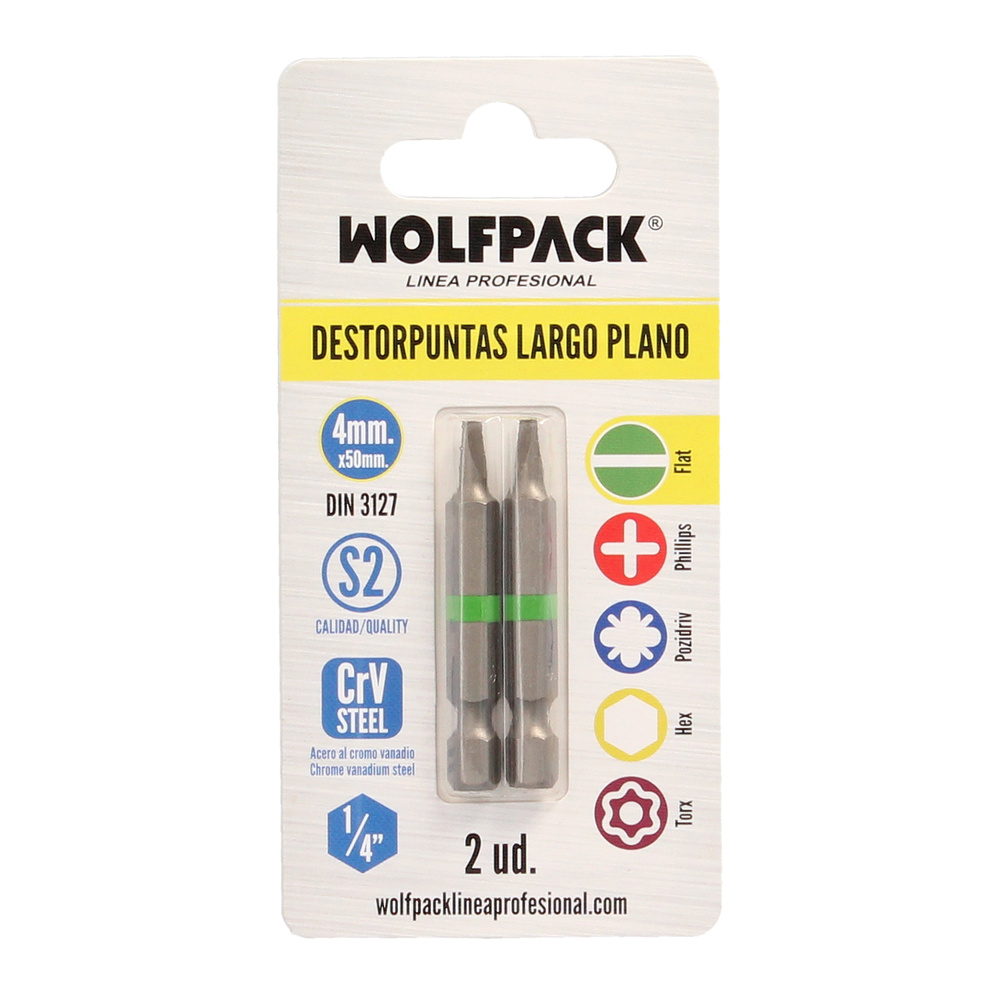 Puntas Destornillador Largo Plano 4 mm. (2 Piezas). Acero S2 al Cromo Vanadio. Puntas Hexagonales, Destorpuntas, - Imagen 3