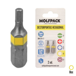 Puntas Destornillador Hexagonal 3,0 mm. (2 Piezas). Acero S2 al Cromo Vanadio. Puntas Hexagonales, Destorpuntas,