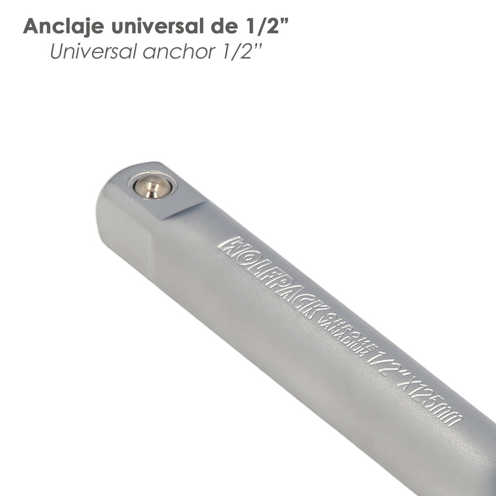 Alargadera Llave De Vaso Cuadradillo 1/2" Longitud 125 mm. Acero Cromo Vanadio - Imagen 4