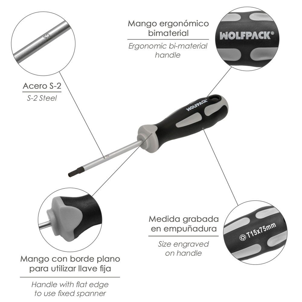 Destornillador Torx Inviolable Acero S2 Mango TPR Bimaterial. Medida T15 x Ø 5,0 x 75 mm. - Imagen 3