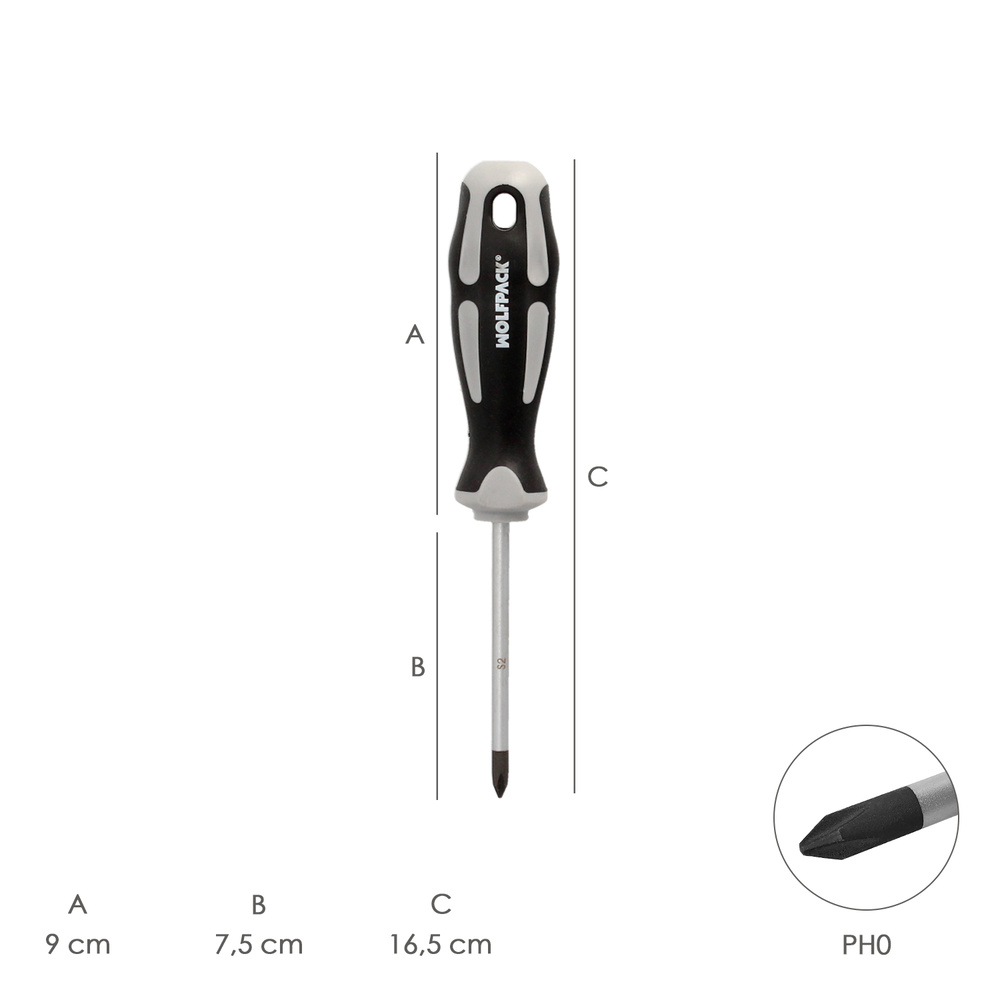 Destornillador Phillips Acero S2 Mango TPR Bimaterial. Medida PH 0 - Ø 3,0 x 75 mm. DIN5262. - Imagen 2