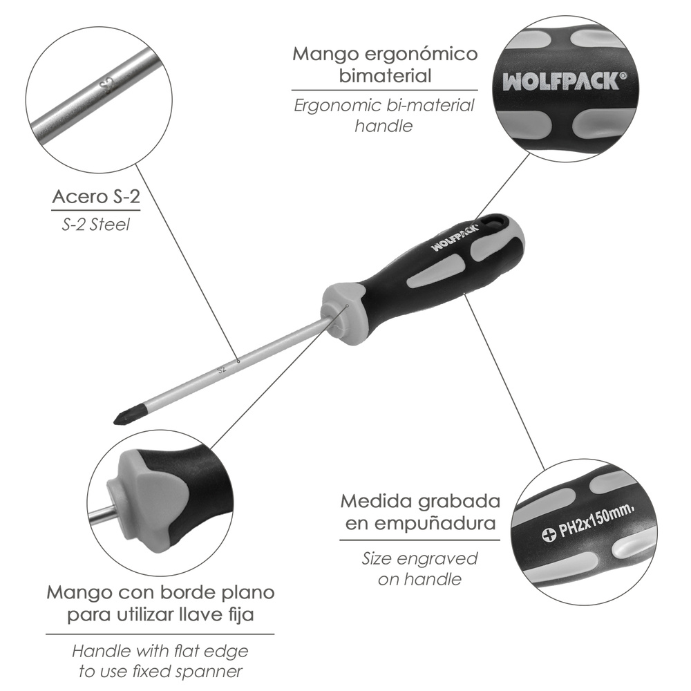 Destornillador Phillips Acero S2 Mango TPR Bimaterial. Medida PH 2 x Ø 6,0 x 150 mm. DIN5262. - Imagen 3