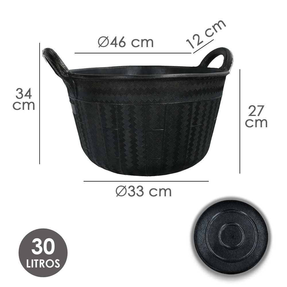 Espuerta Goma Carbonera 30 Litros Con Asas Base y Laterales Reforzado. Espesor 1 cm. Espuerta Obra, Cubo Goma Obra - Imagen 3