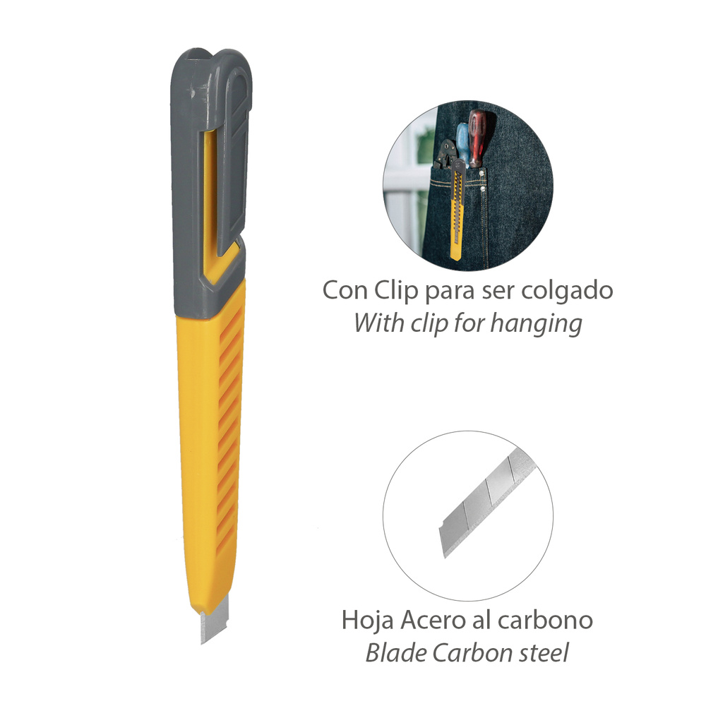 Cutter Profesional Hoja Acero Al Carbono 9 mm. con Clip De Sujeción. Cuter Manualiadades, Cutters Trabajo, - Imagen 3
