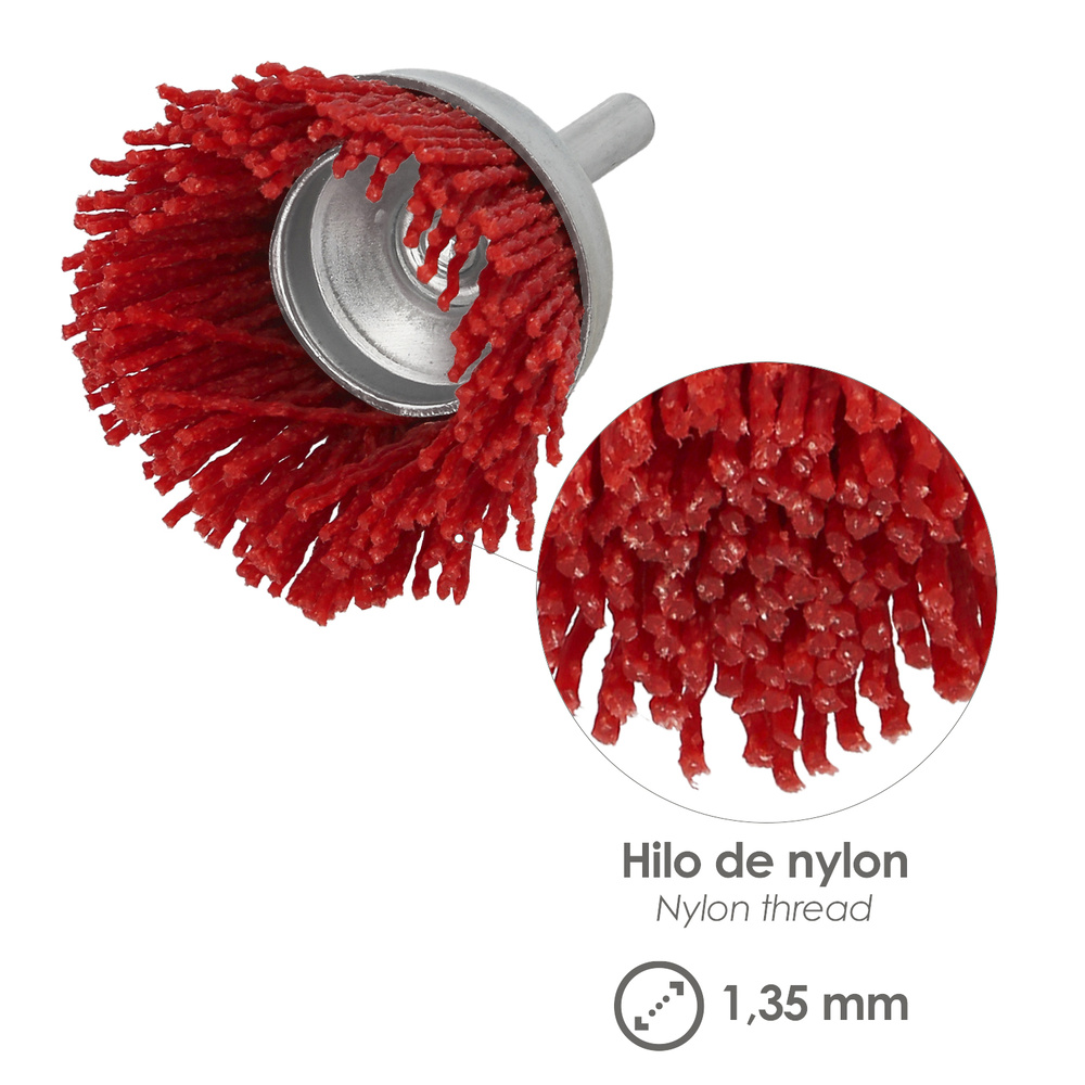 Cepillo Nylon Taza Ø 50 mm. 1/4". Cepillo De Lijado Nailon. Cepillo Para Taladro De Nailon, Cepillo De Alambre Abrasivo De Nylon - Imagen 4
