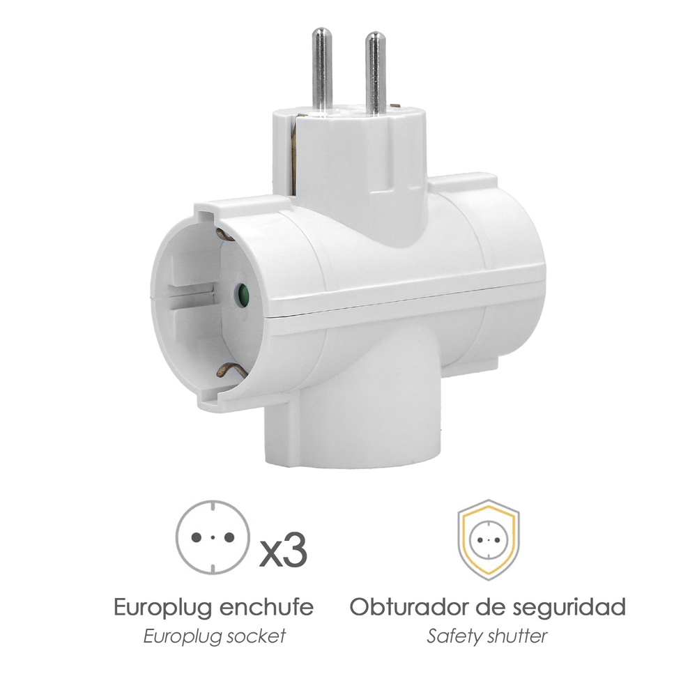 Adaptador Triple Schuko 16 A 250 V. - Imagen 3