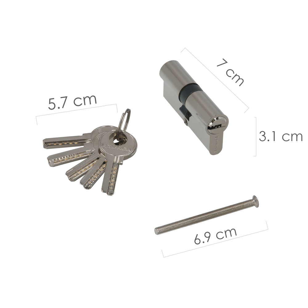 Cilindro Seguridad 35x35 mm/13,5 Leva Corta Niquelado Con 5 llaves - Imagen 2