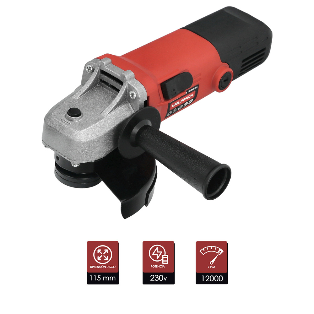 Amoladora 500 Watt. Ø 115 mm. 12.000 R.P.M. Eje M14 Protector Disco Ajustable, Anti arranque - Imagen 2
