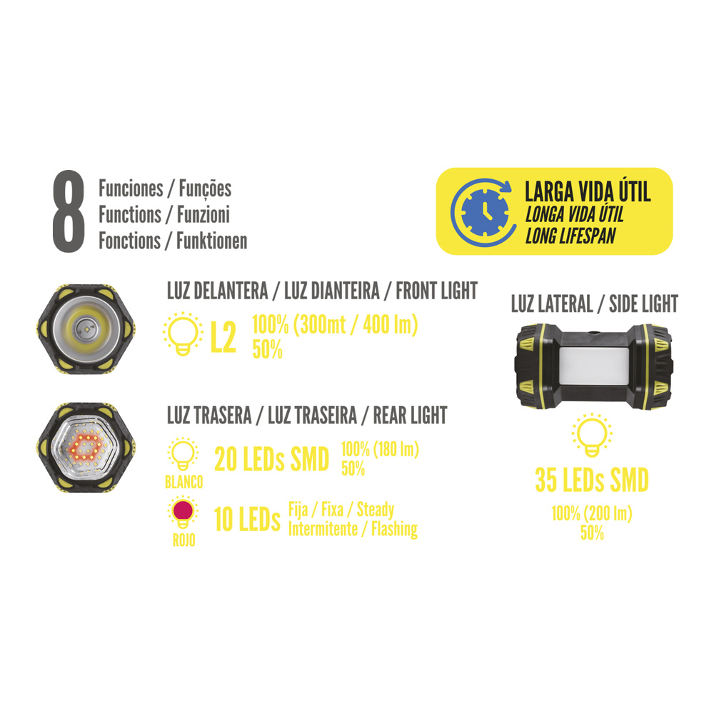 Linterna Led Multiusos 3 En 1 Recargable 400 Lumenes - Imagen 4