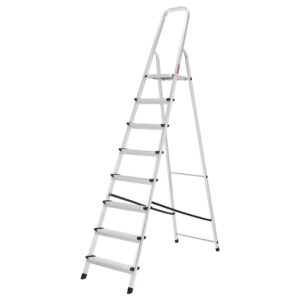 Escalera Aluminio 8 Peldaños Plegable, Uso doméstico, Antideslizante, Ligera y Resistente