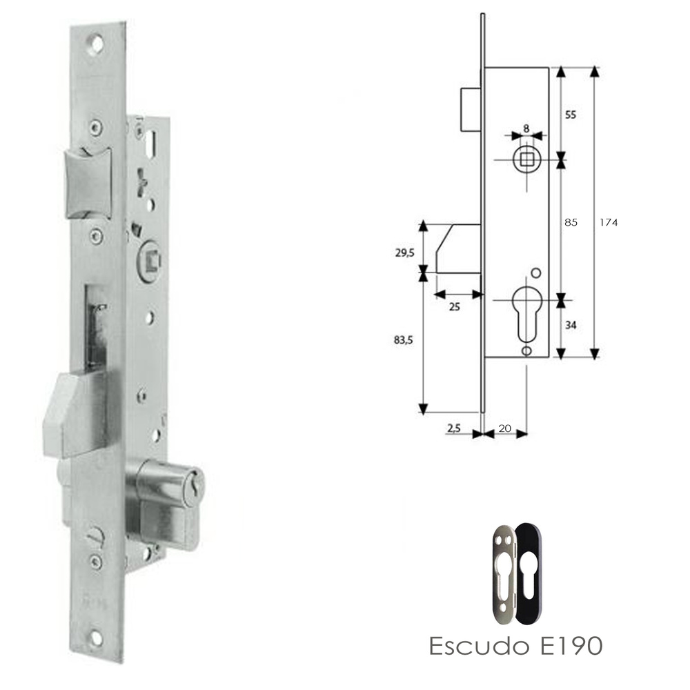 Cerradura Tesa 2210/20/3NI Con Escudo de Seguridad E190 Con Sistema Antipalanqueta - Imagen 2