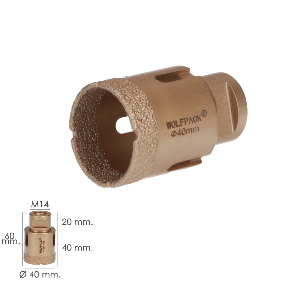 Corona Diamante Para Amoladora Ø 40 mm. Conexión Rosca M14. Corte Seco - Imagen 2
