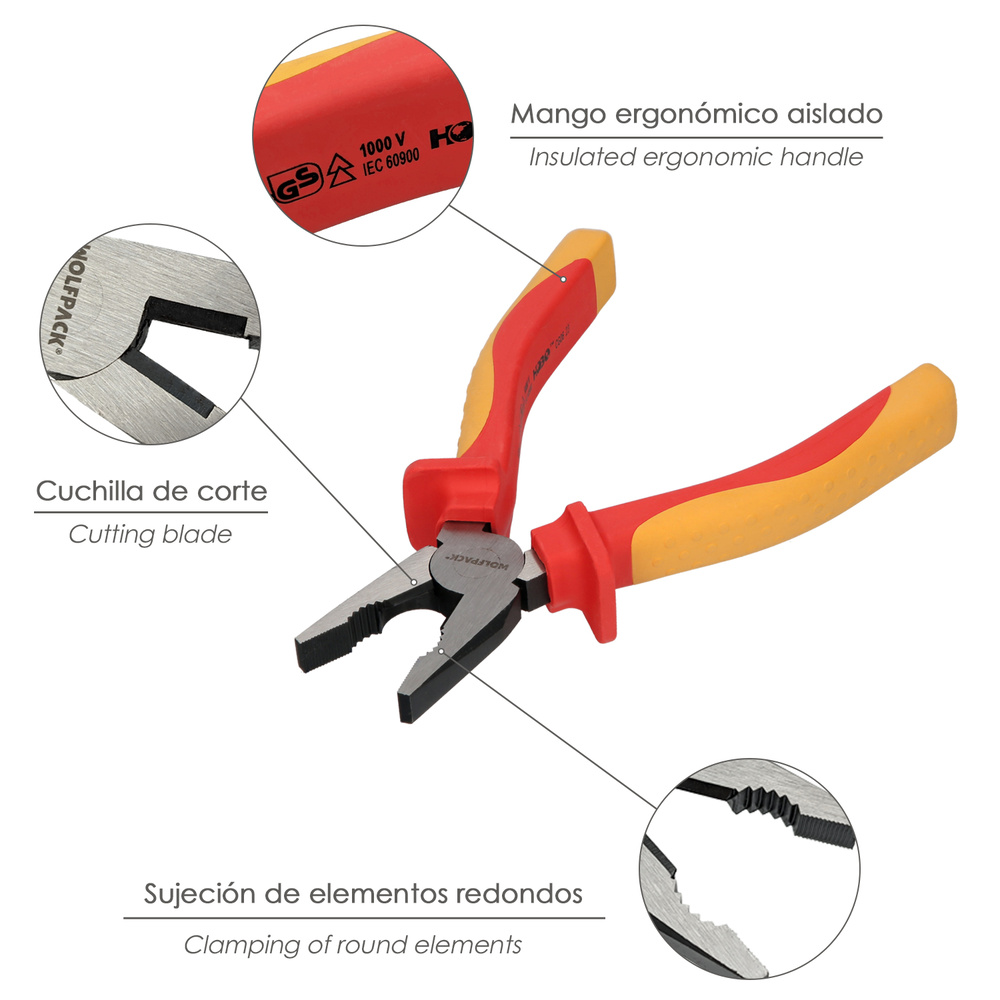 Alicates Universales 150 mm. Mangos Aislados Acero Cromo Vanadio Pelacables, Corta Cables, Pelador Cables - Imagen 3