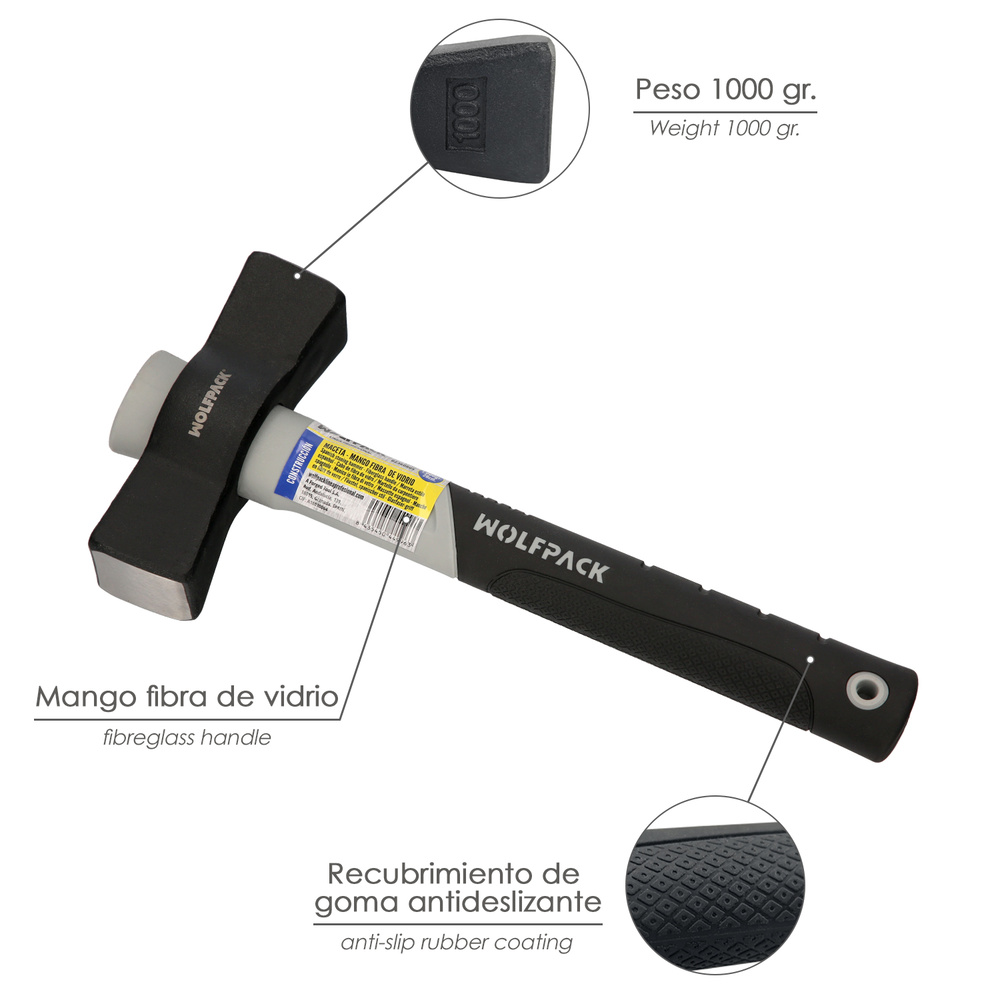 Maceta Mango Fibra Vidrio Mango Fibra Vidrio Con Empuñadura Antideslizante. 1000 Gramos 28 cm. - Imagen 3