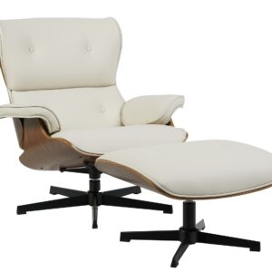 Butaca con ottoman AMERICA, madera, metal, similpiel beige