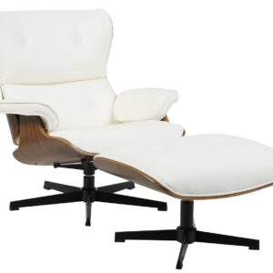 Butaca con ottoman AMERICA, madera, metal, similpiel blanca