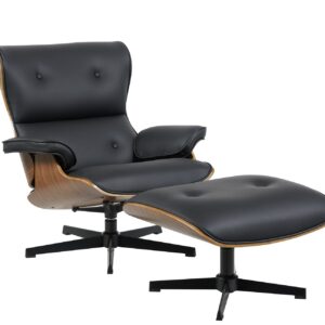 Butaca con ottoman AMERICA, madera, metal, similpiel negra