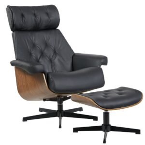 Butaca con ottoman EUROPA, madera, metal, similpiel negra