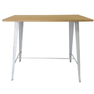 Mesa alta TOL, acero, blanca, madera, 120 x 60 cms