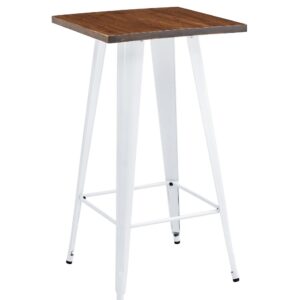 Mesa alta TOL EK WOOD, acero, madera, blanca, 60 x 60 cms