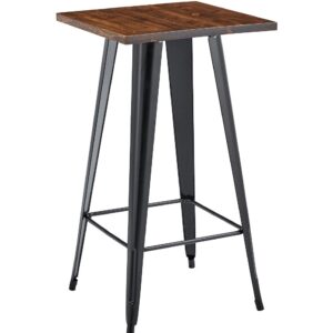 Mesa alta TOL EK WOOD, acero, madera, negra, 60 x 60 cms