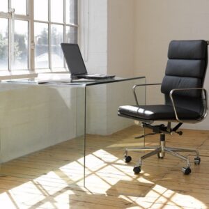Mesa APOLO (SU), cristal curvado transparente, 125 x 70 cms